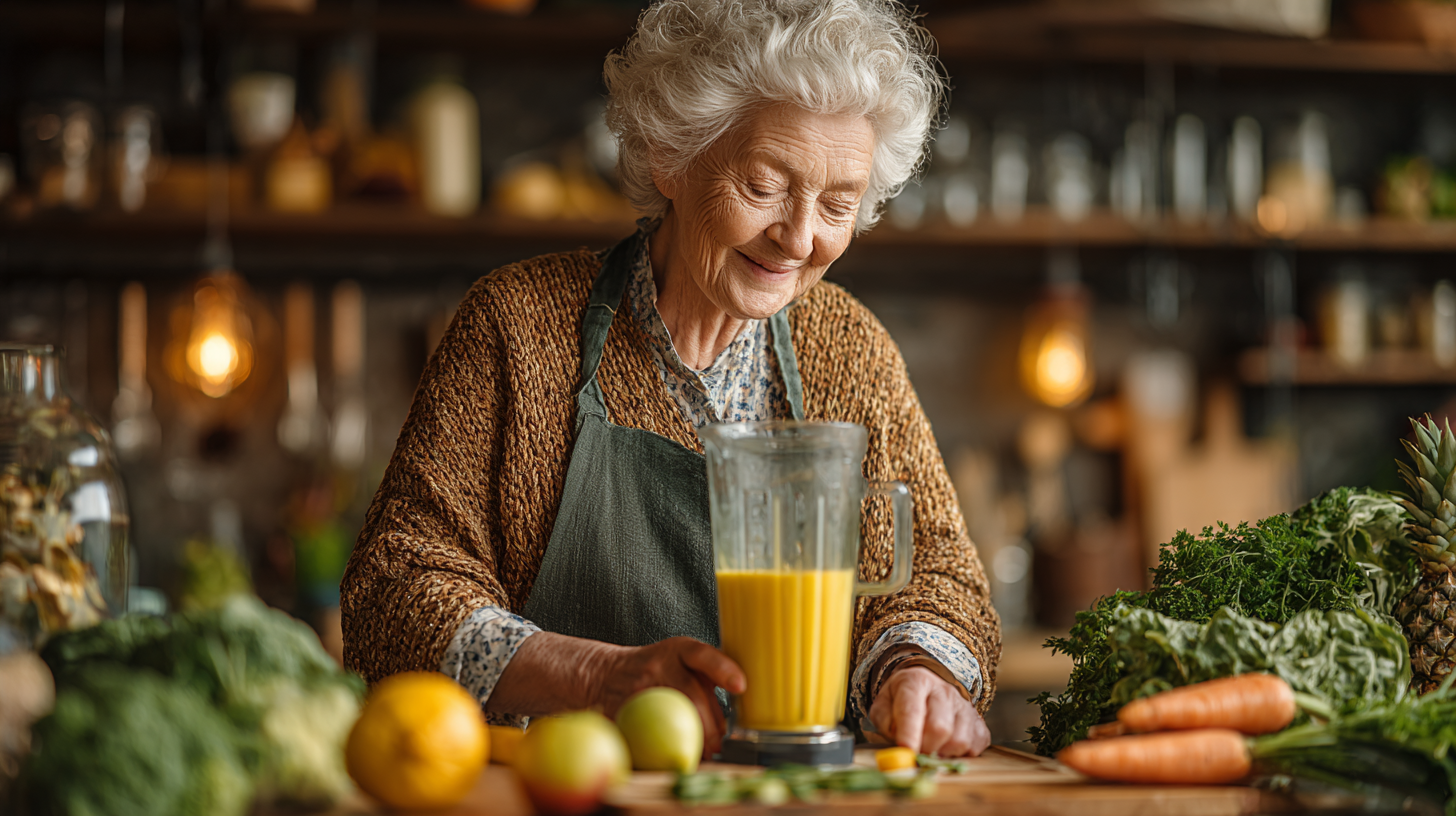 Щаслива літня пара готує здорову їжу на кухні